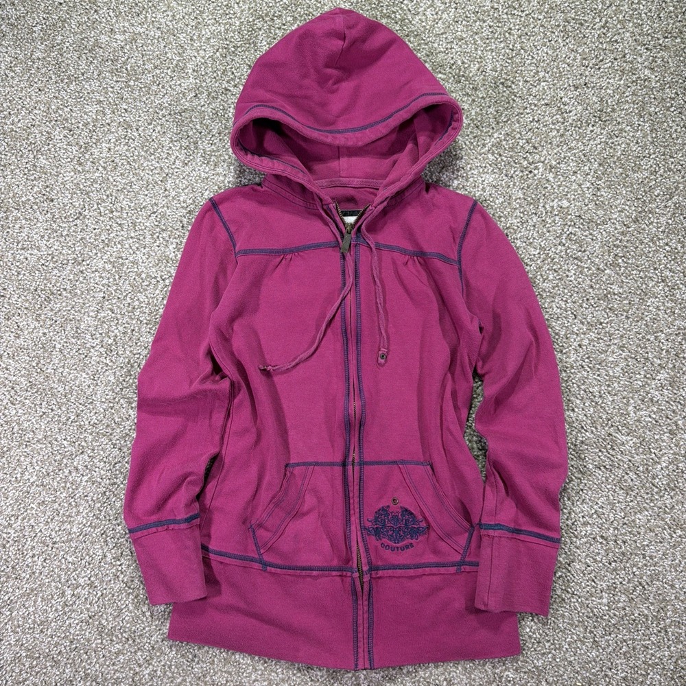 Y2K Women's Esley Couture Pink ZIPUP Hoodie Small